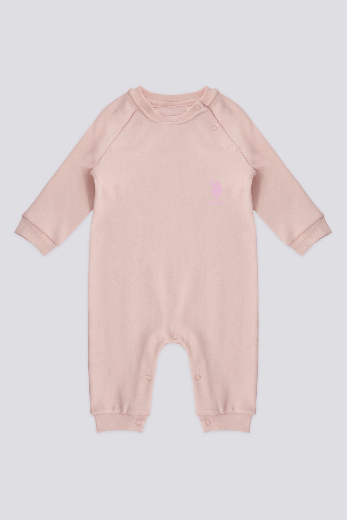 Baby Girl Powder Pink Patched 100% Cotton Jumpsuit