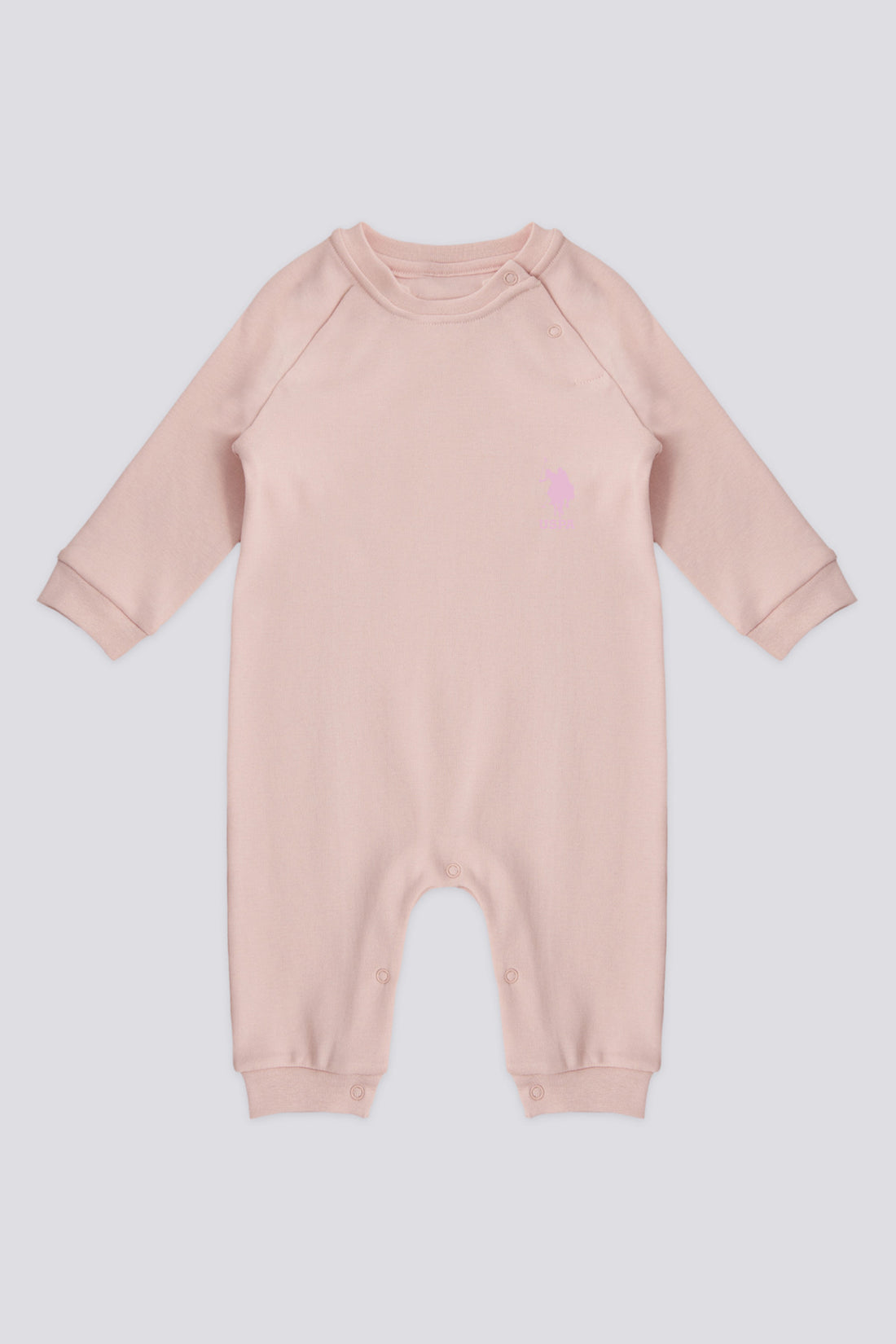 Baby Girl Powder Pink Patched 100% Cotton Jumpsuit