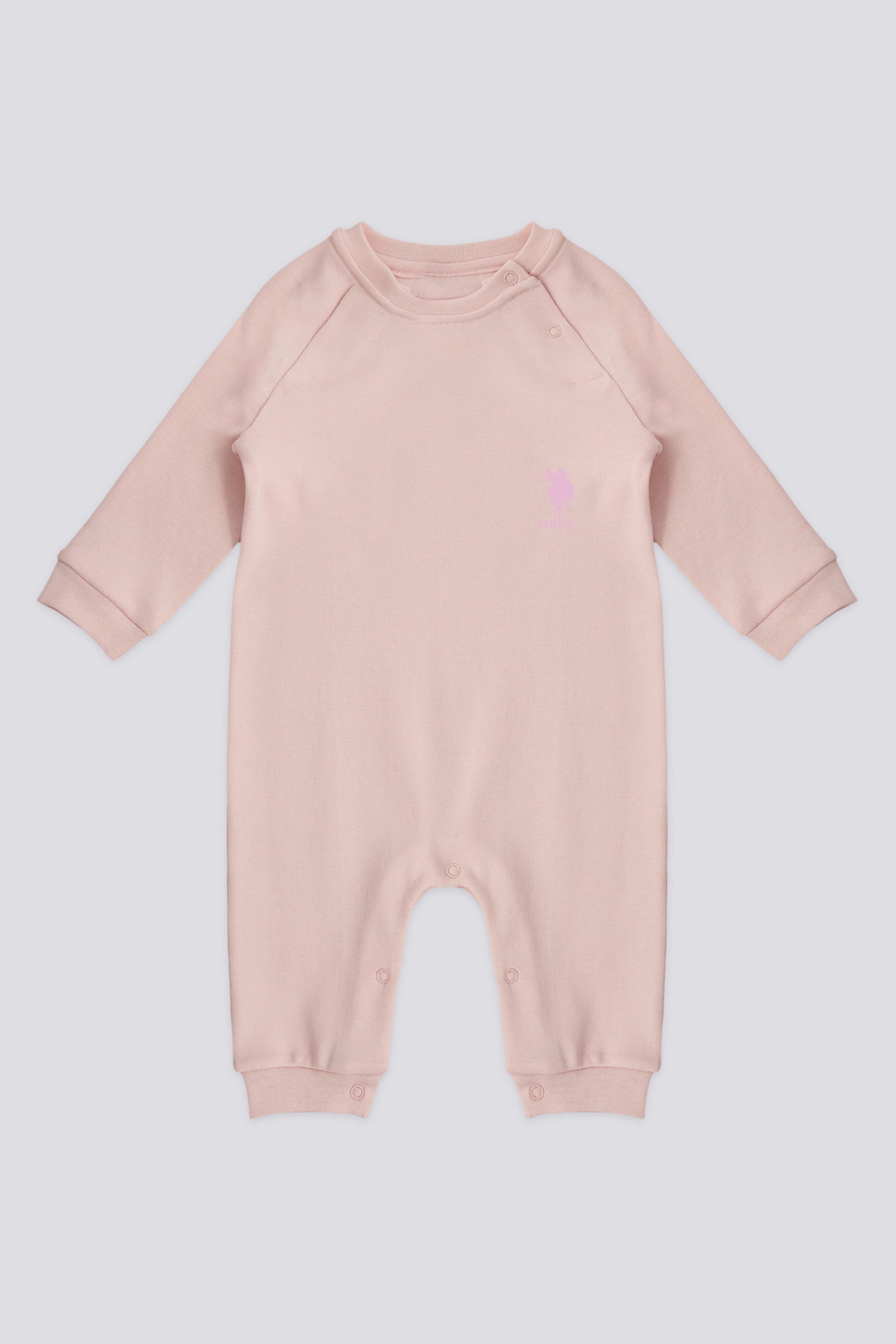 Baby Girl Powder Pink Patched 100% Cotton Jumpsuit