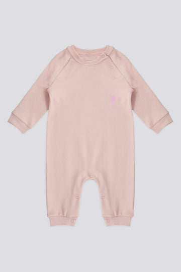 Baby Girl Powder Pink Patched 100% Cotton Jumpsuit