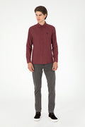 Men's Burgundy Long Sleeve Basic Shirt