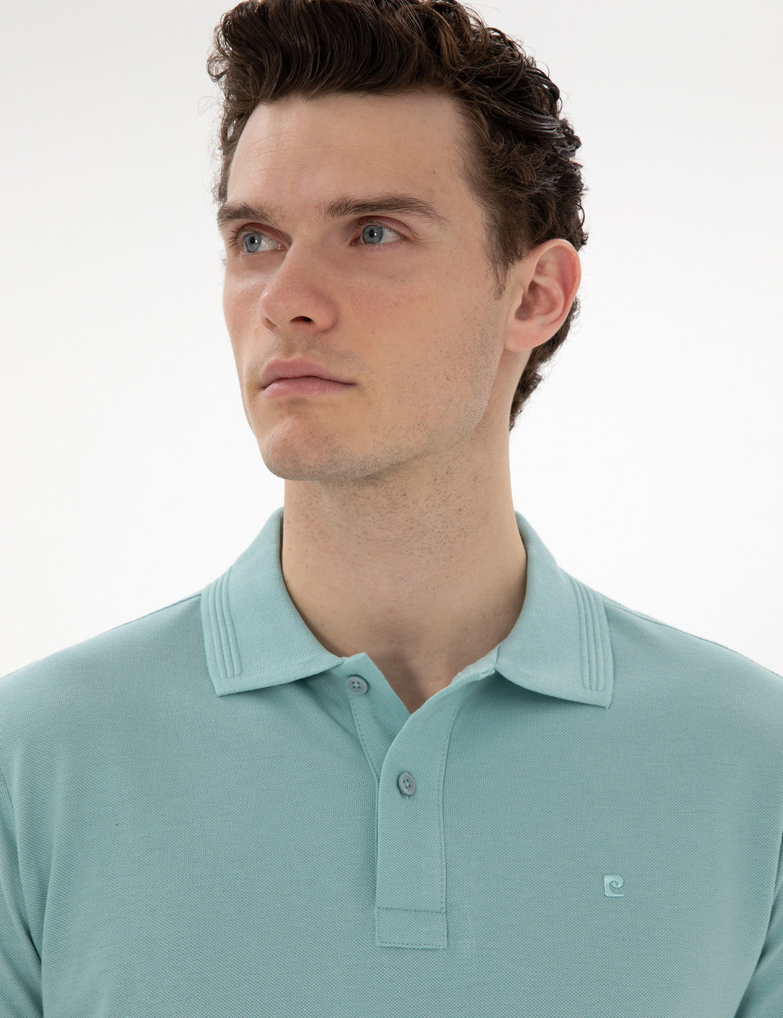 Dark Mint Slim Fit No-Fold Polo Neck Basic T-Shirt