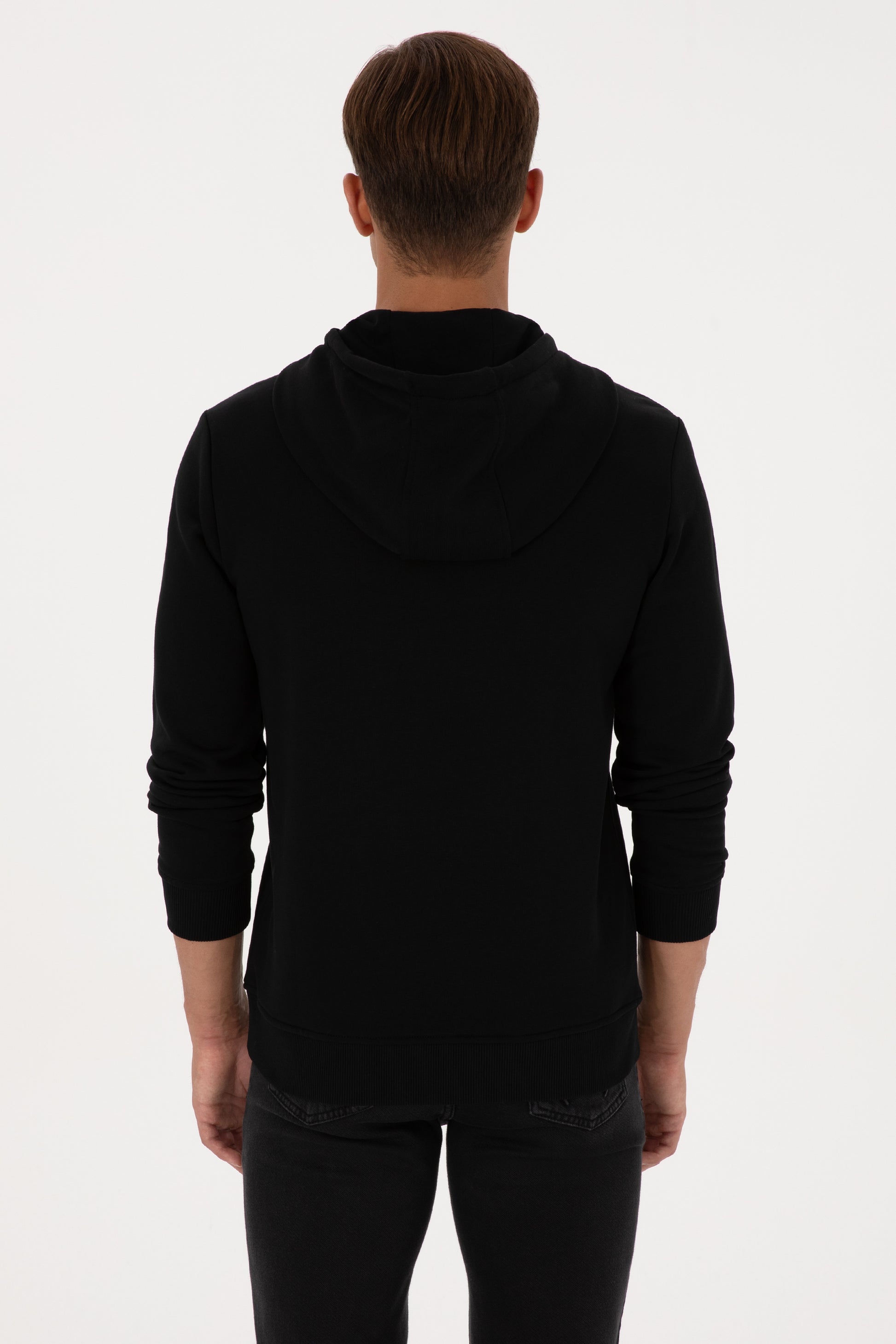 Erkek Regular Fit Kapişonlu Siyah Basic Sweatshirt