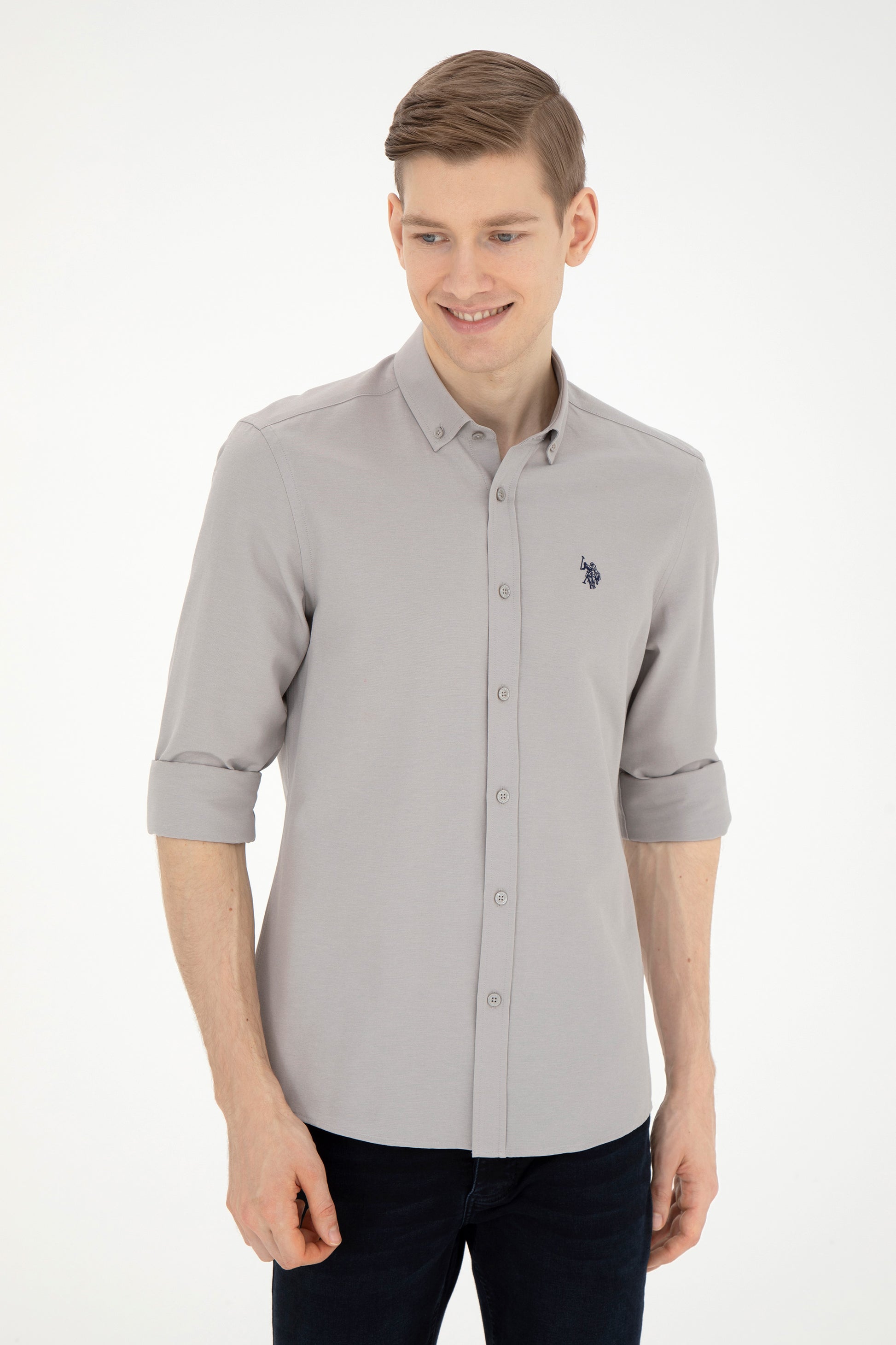 Men's Dark Gray Long Sleeve Basic Shirt