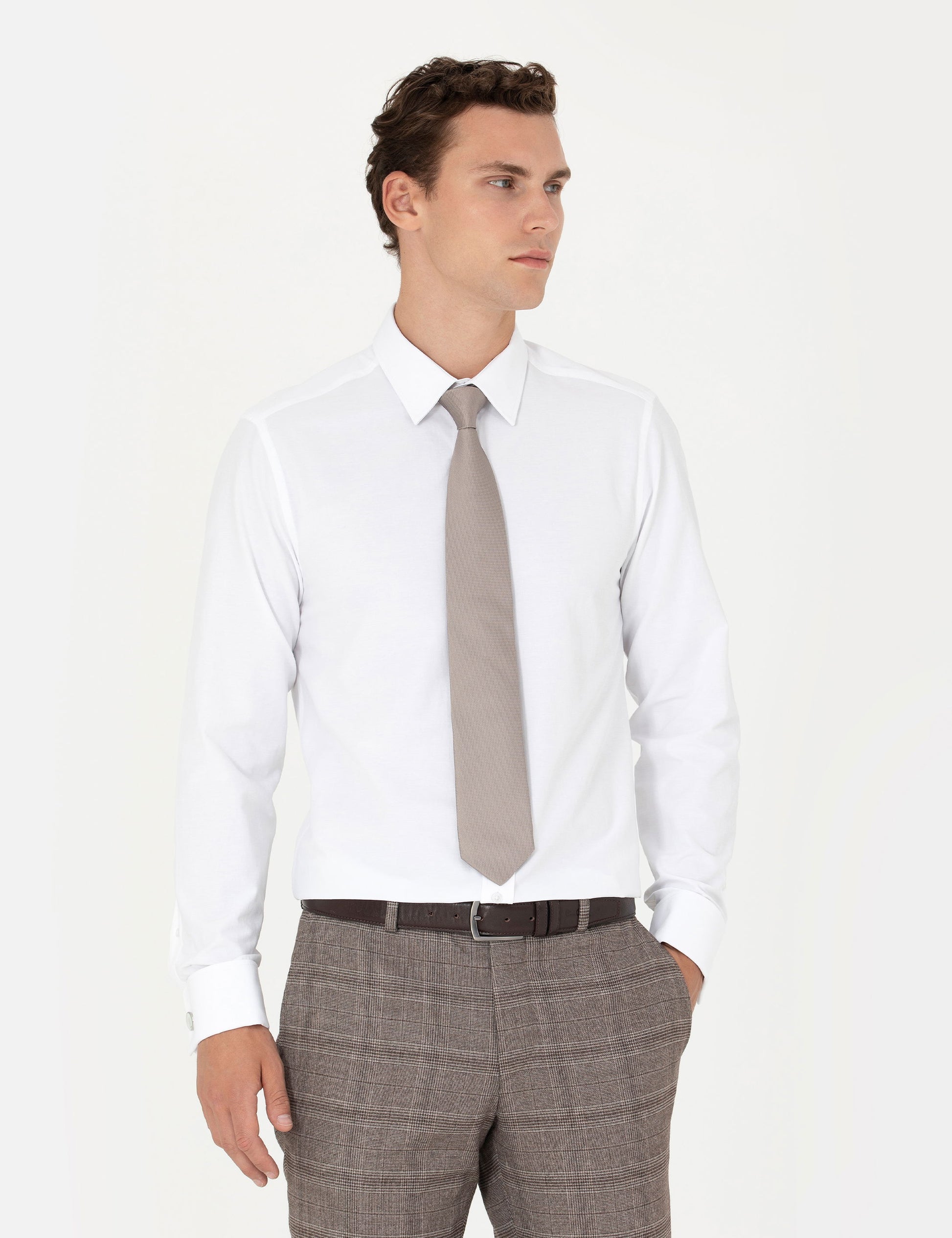 White Slim Fit Long Sleeve Basic Shirt