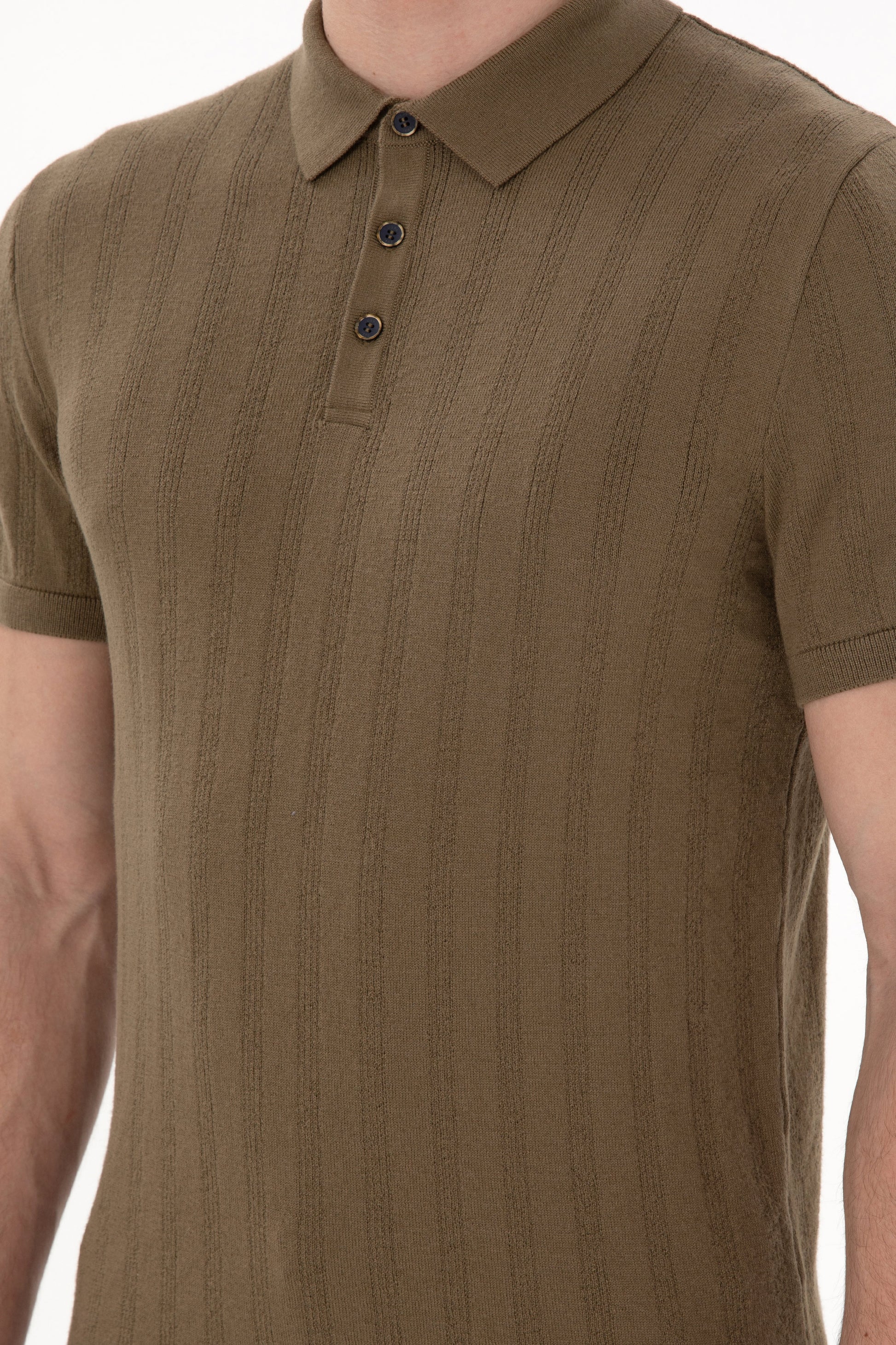 Men's Slim Fit Polo Neck Khaki Sweater T-Shirt