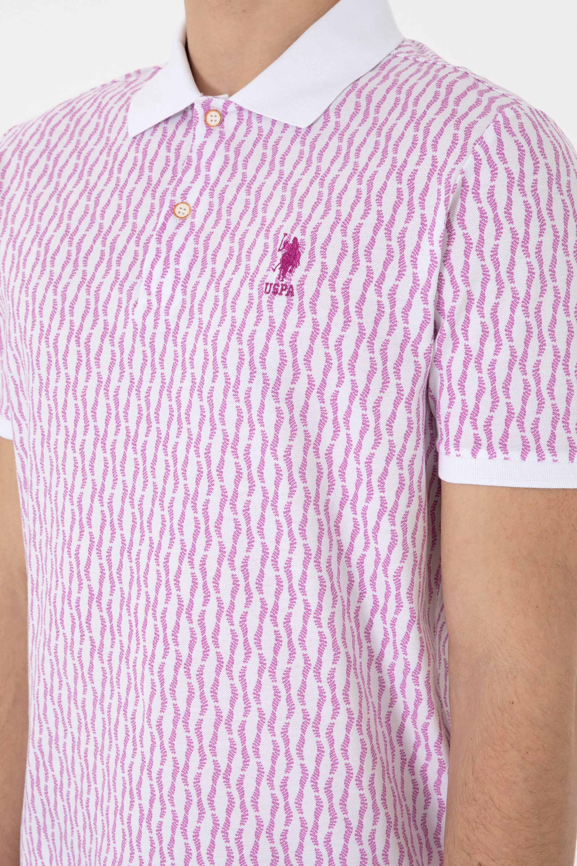 Men's Regular Fit Polo Neck Purple Patterned T-Shirt