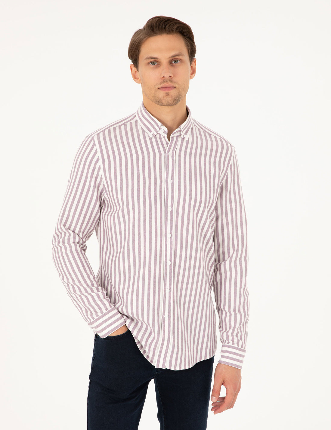 Purple Regular Fit Striped Long Sleeve Shirt