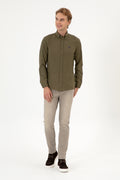 Men's Khaki Long Sleeve Basic Shirt