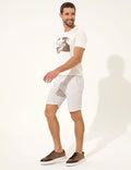 Beige Slim Fit Striped Bermuda Shorts