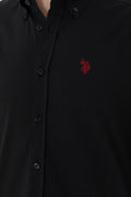 Men's Linen Look Black Basic Shirt