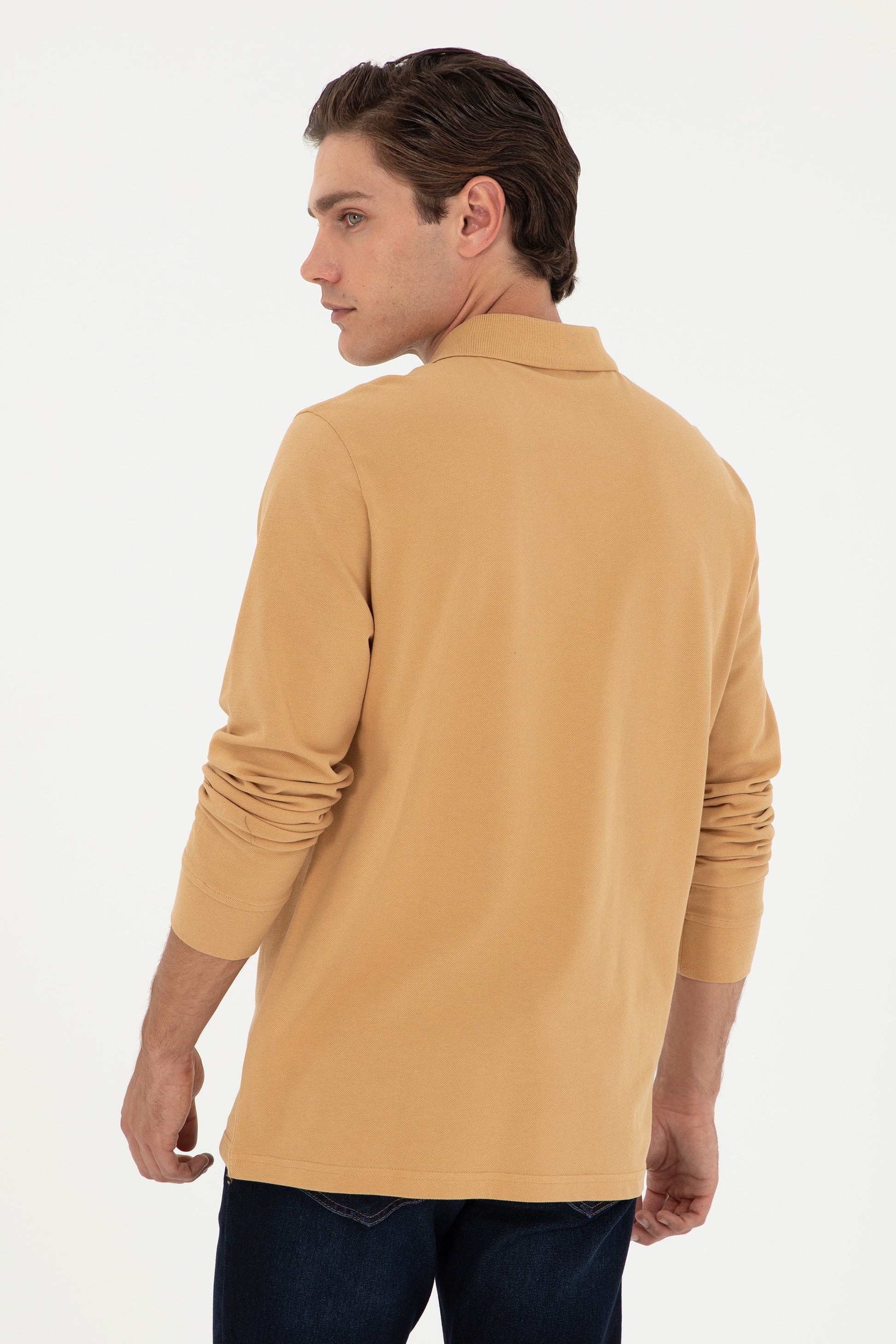 Men's Regular Fit Polo Neck Camel Basic Sweatshirt