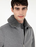 Grey Wool Blend Regular Fit Cashmere Coat