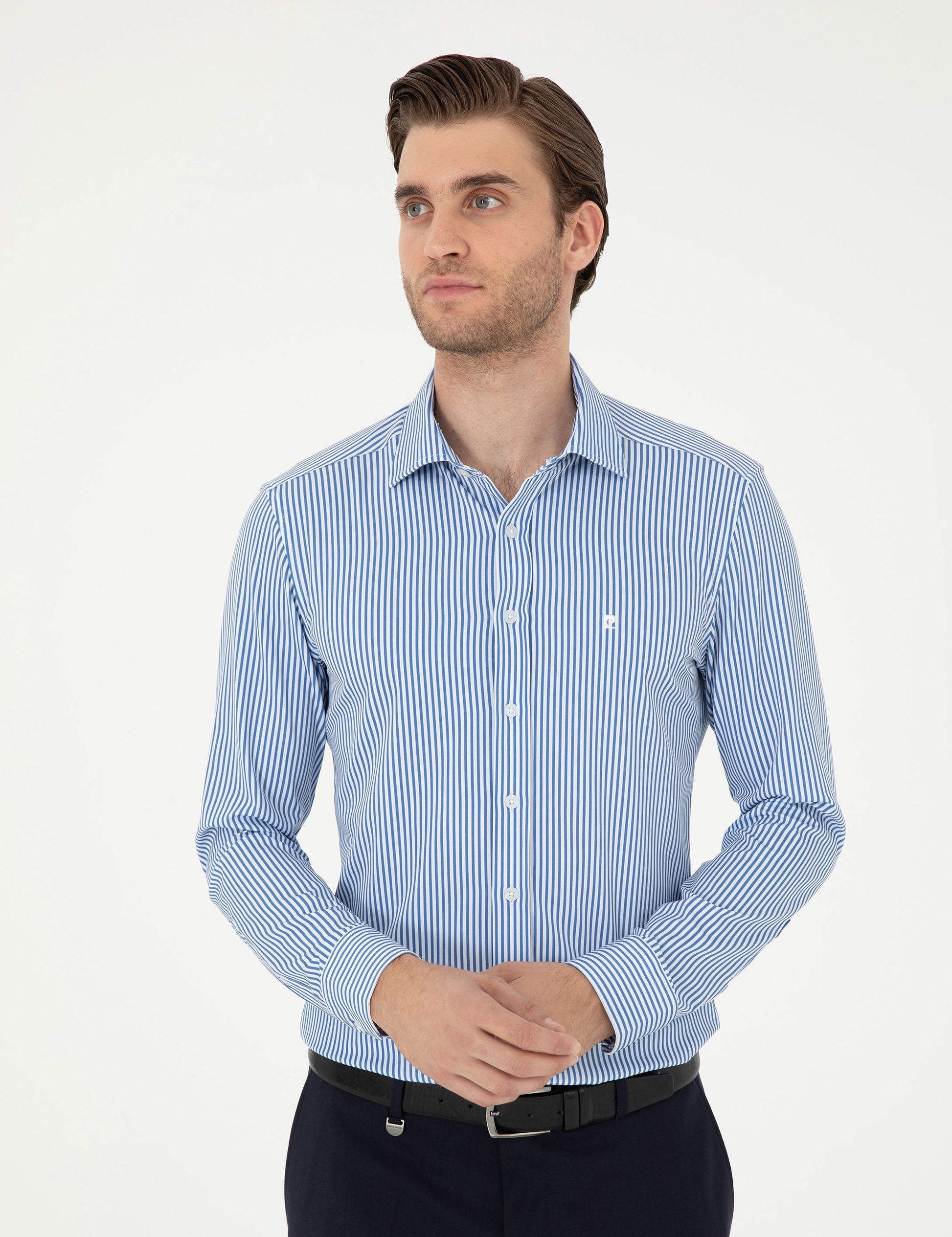 Blue Striped Ex. Slim Fit Long Sleeve Shirt