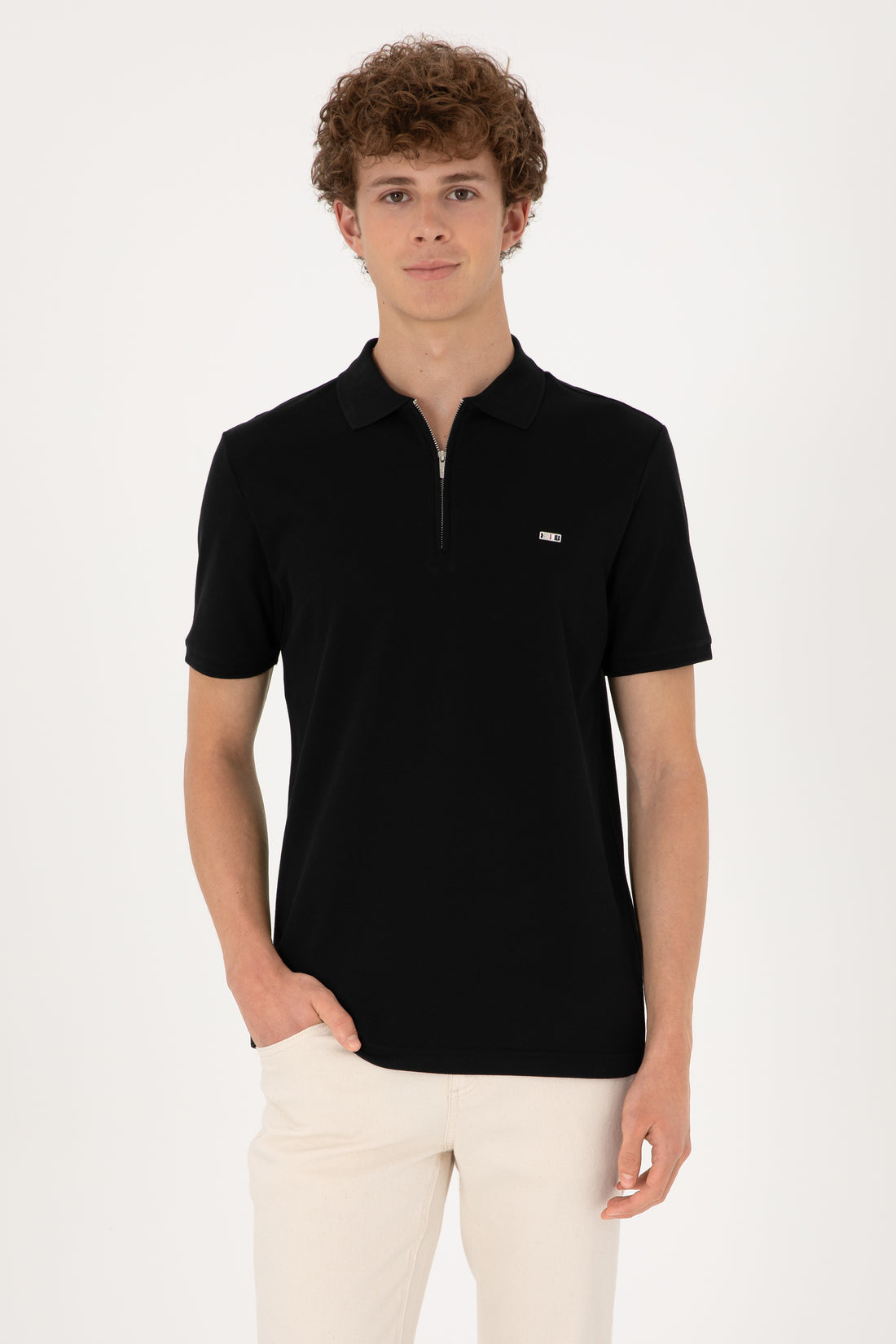 Men's Regular Fit Zipper Black T-Shirt