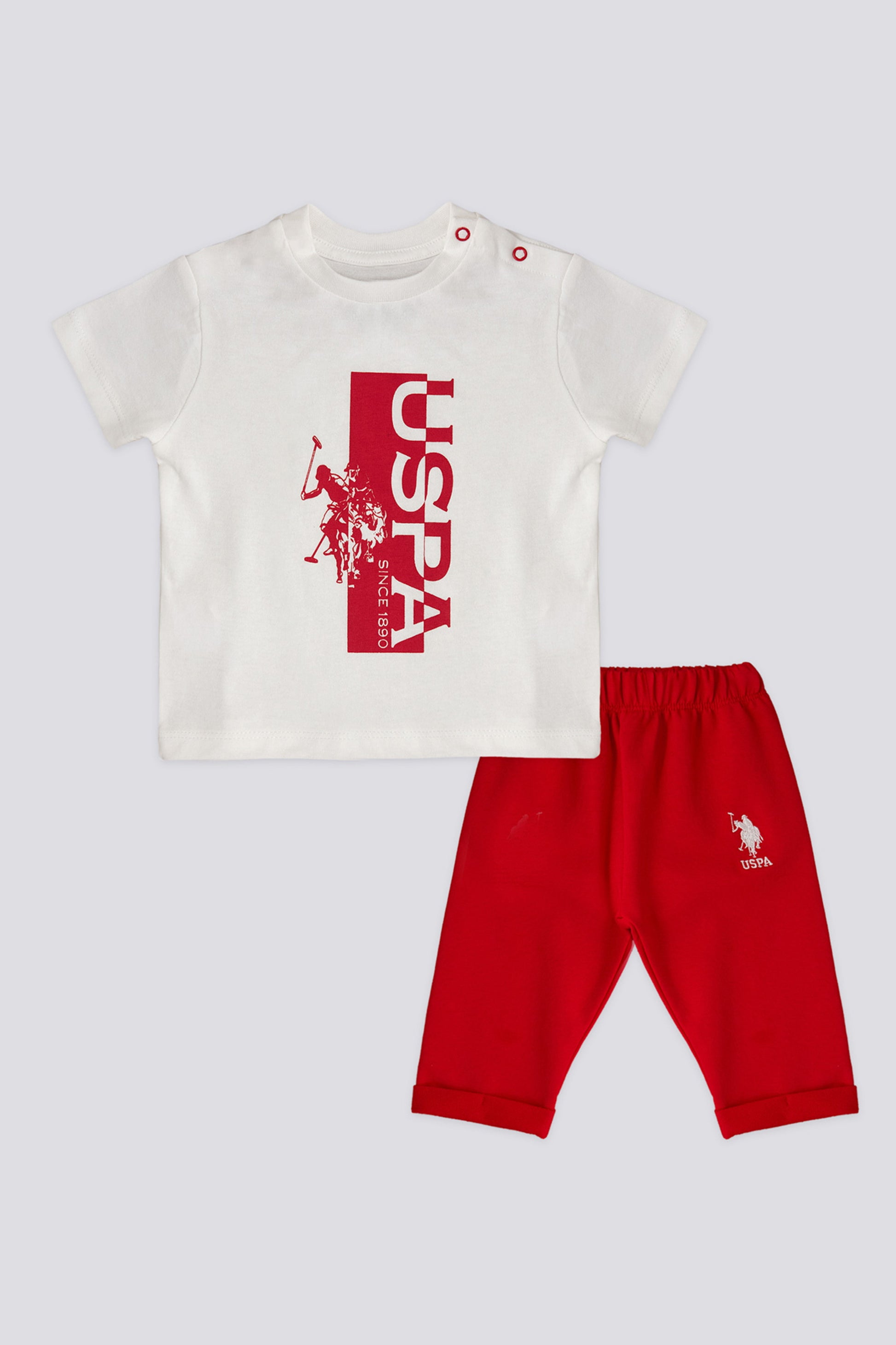 Boy Baby Print Detailed Red Shorts Suit