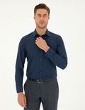 Navy Blue Slim Fit Chunky Long Sleeve Shirt