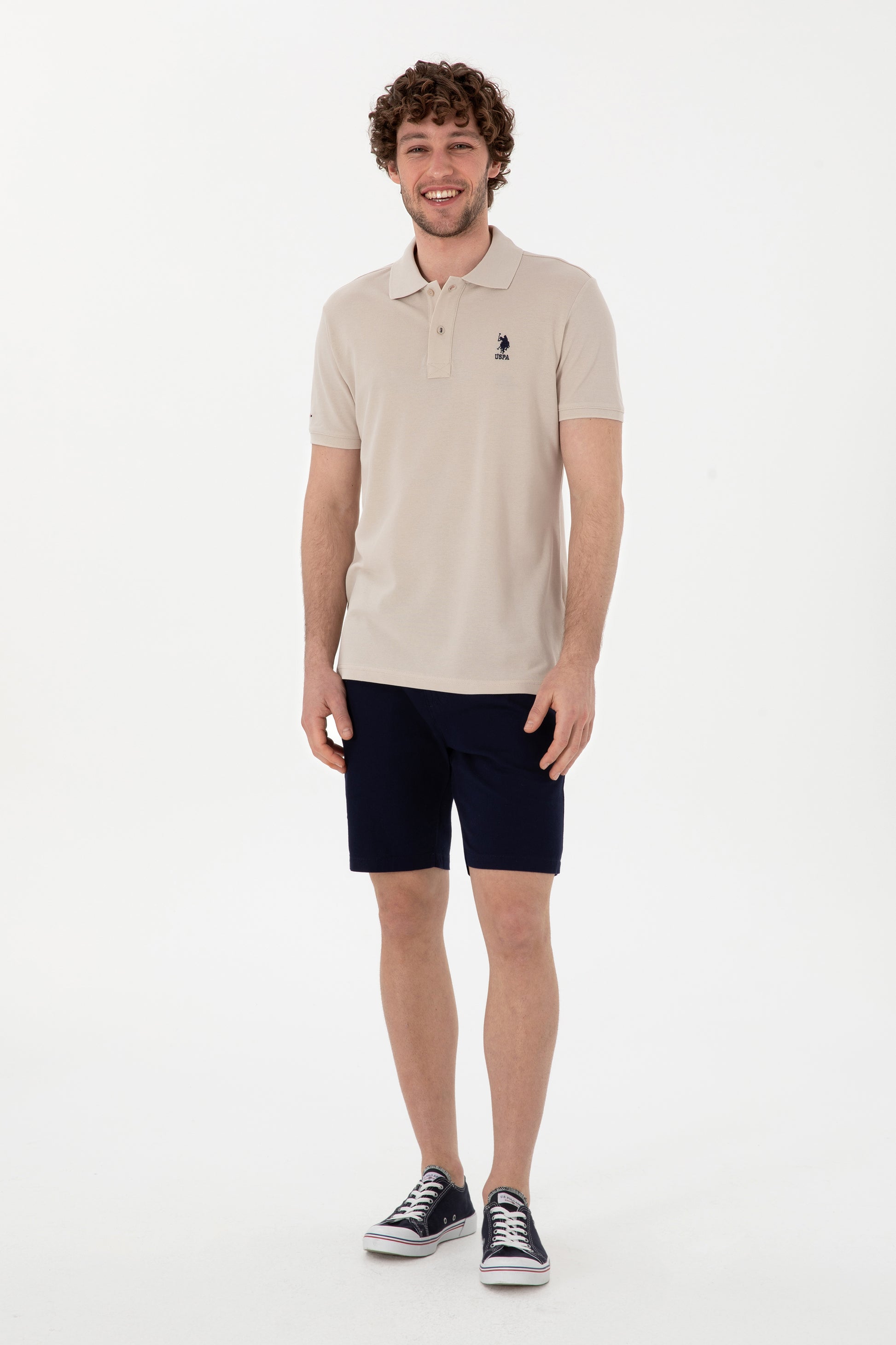 Men's Slim Fit Polo Neck Stone Basic T-Shirt