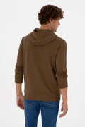 Erkek Regular Fit Kapüşonlu Haki Basic Sweatshirt