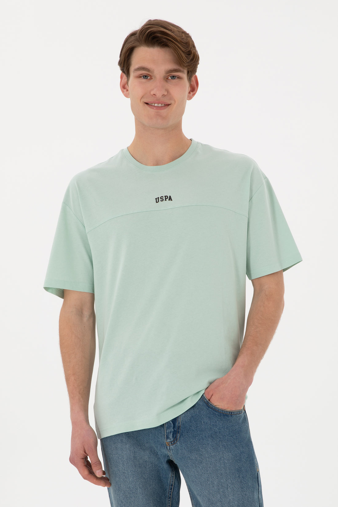 Men's Comfort Fit Crew Neck Water Green T-Shirt