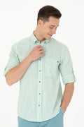 Men's Green Striped White Shirt