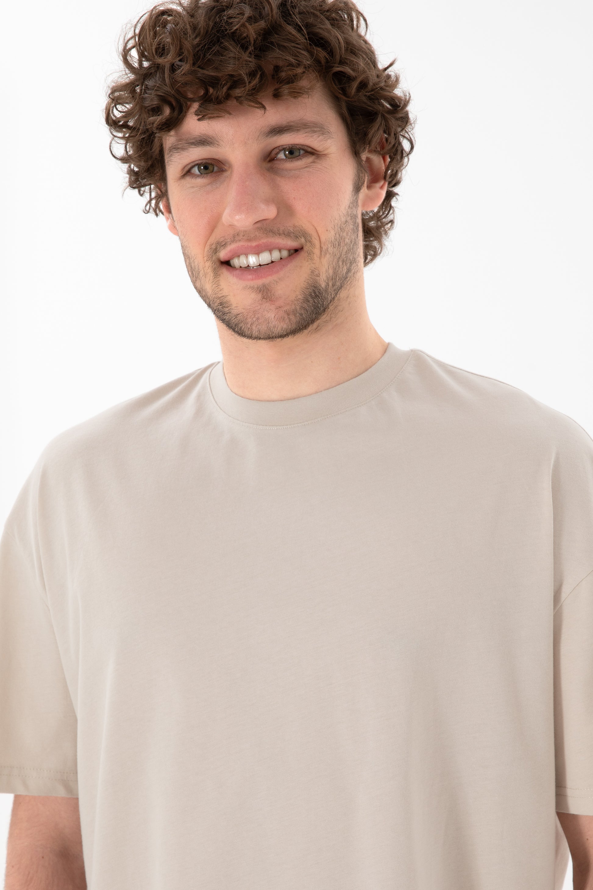 Men's Long Fit Crew Neck Stone Basic T-Shirt