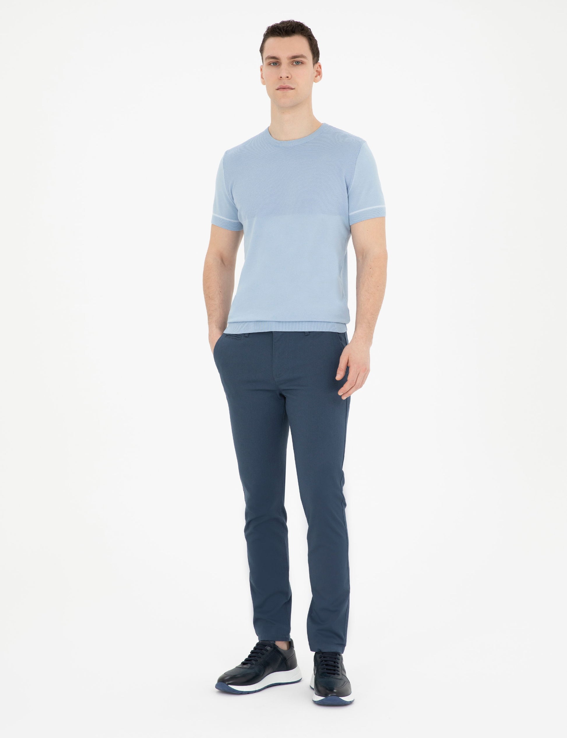 Blue Slim Fit Crew Neck Sweater T-Shirt