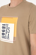 Men's Regular Fit Crew Neck Khaki T-Shirt
