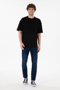 Men's Long Fit Crew Neck Black Basic T-Shirt