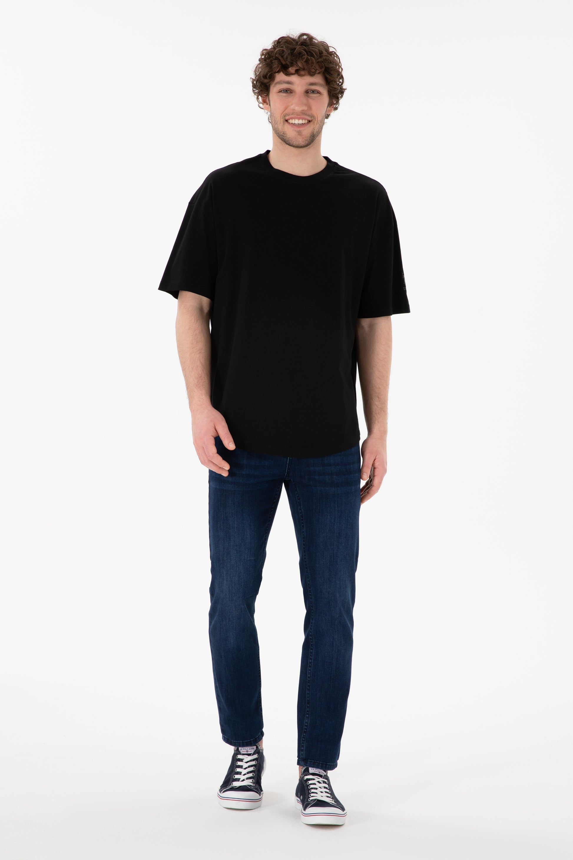 Men's Long Fit Crew Neck Black Basic T-Shirt
