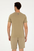 Men's Regular Fit Crew Neck Khaki T-Shirt