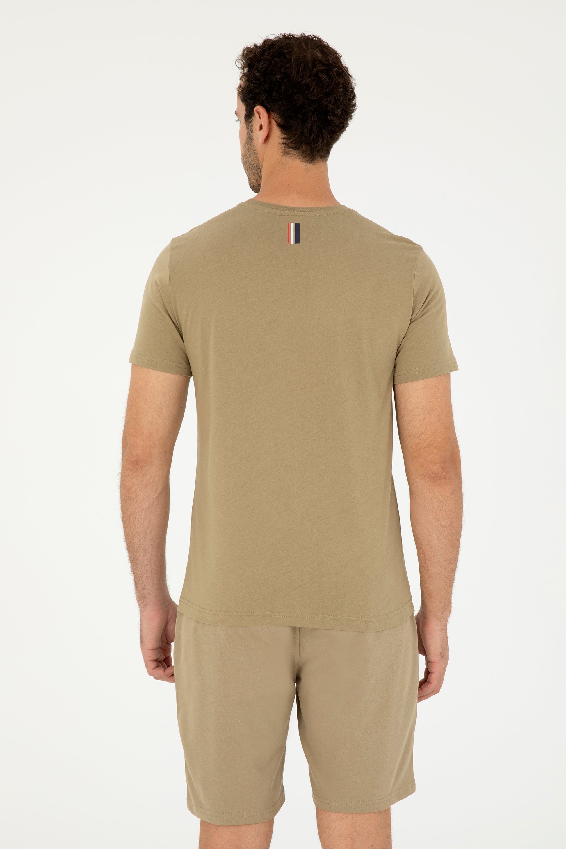 Men's Regular Fit Crew Neck Khaki T-Shirt