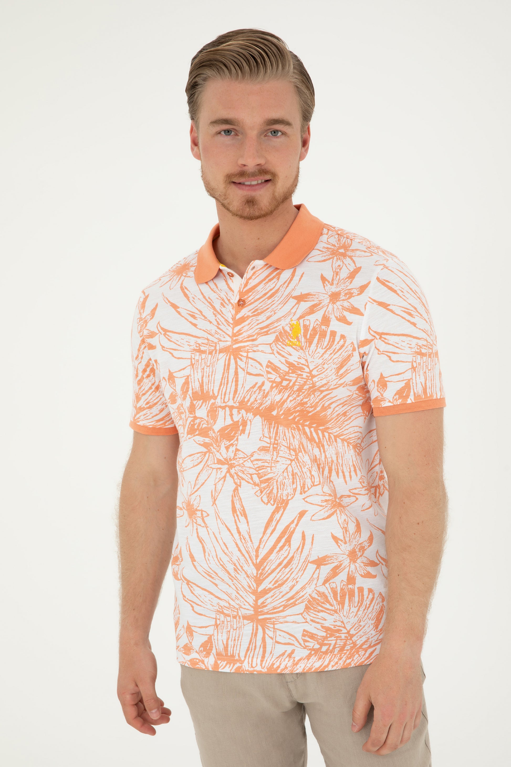Men's Regular Fit Polo Neck Salmon T-Shirt