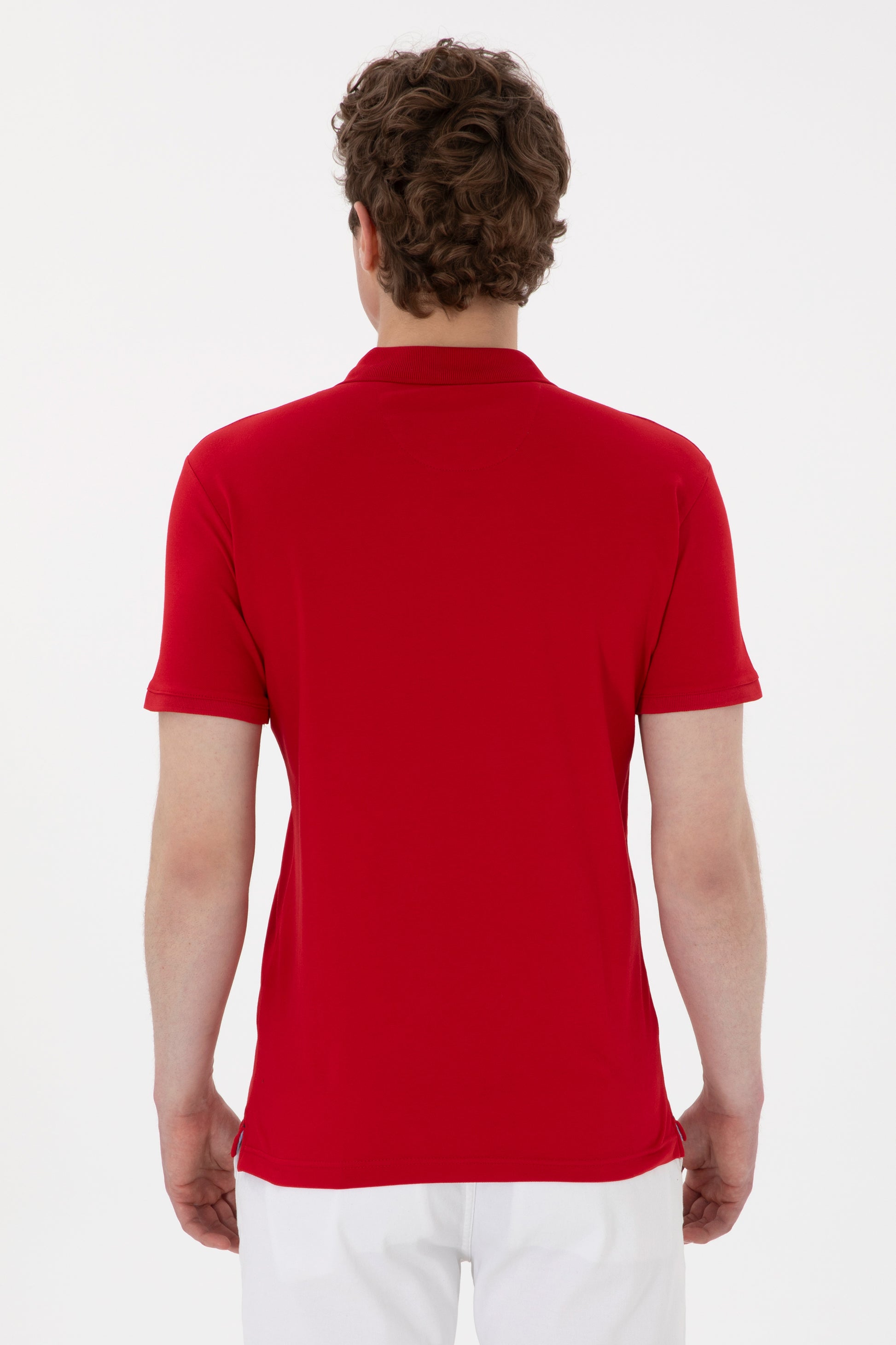 Men's Slim Fit Polo Neck Red Basic T-Shirt