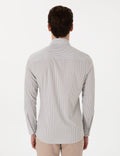 Khaki Striped Ex. Slim Fit Long Sleeve Shirt