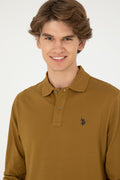 Men's Regular Fit Polo Neck Open Khaki Basic Sweatshirt