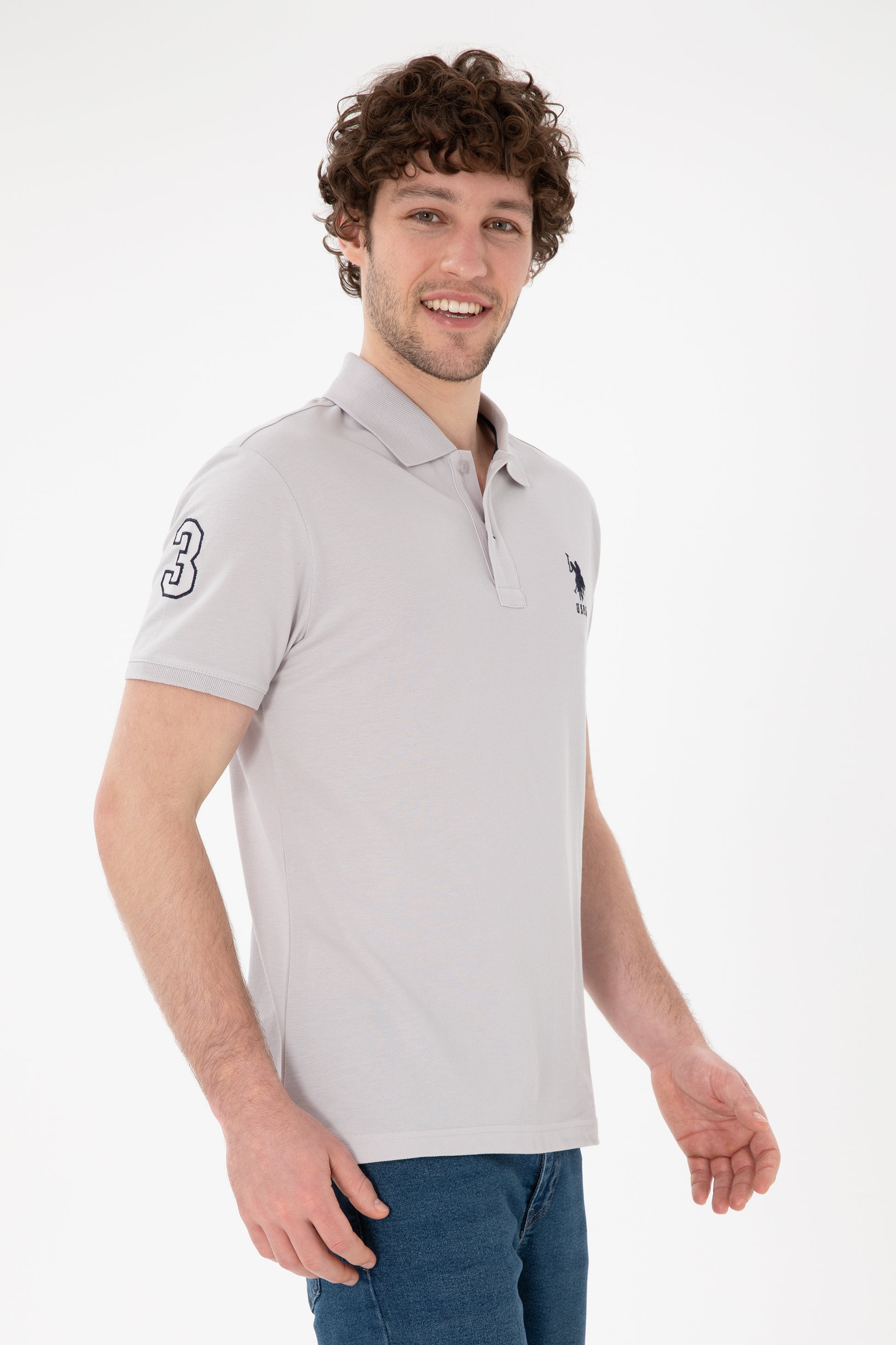 Men's Slim Fit Polo Neck Light Gray Basic T-Shirt