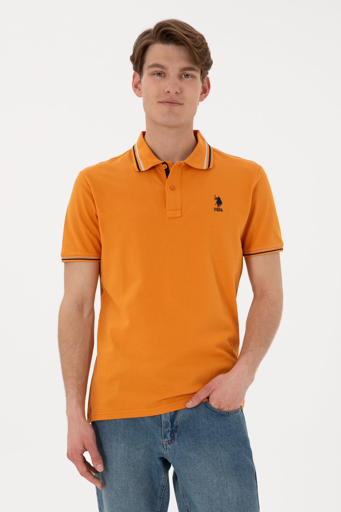 Men's Regular Fit Polo Neck Tile Basic T-Shirt