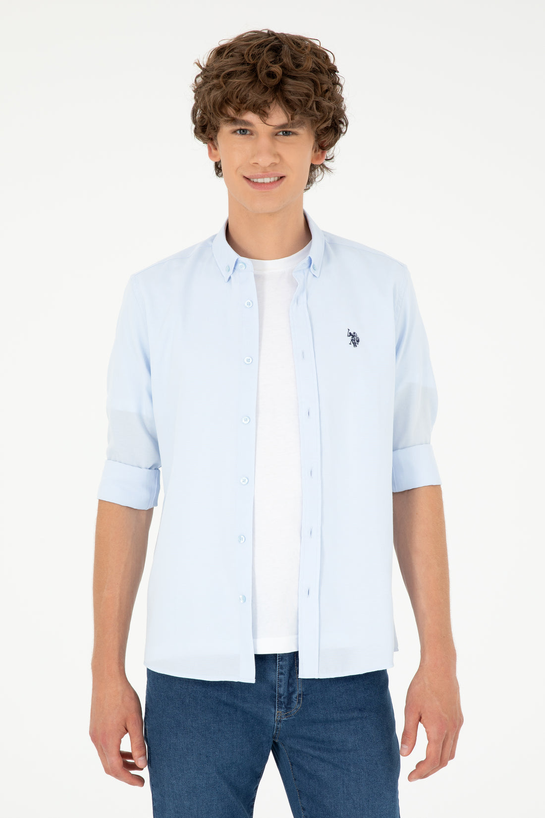 Men's Light Blue Long Sleeve Basic Shirt