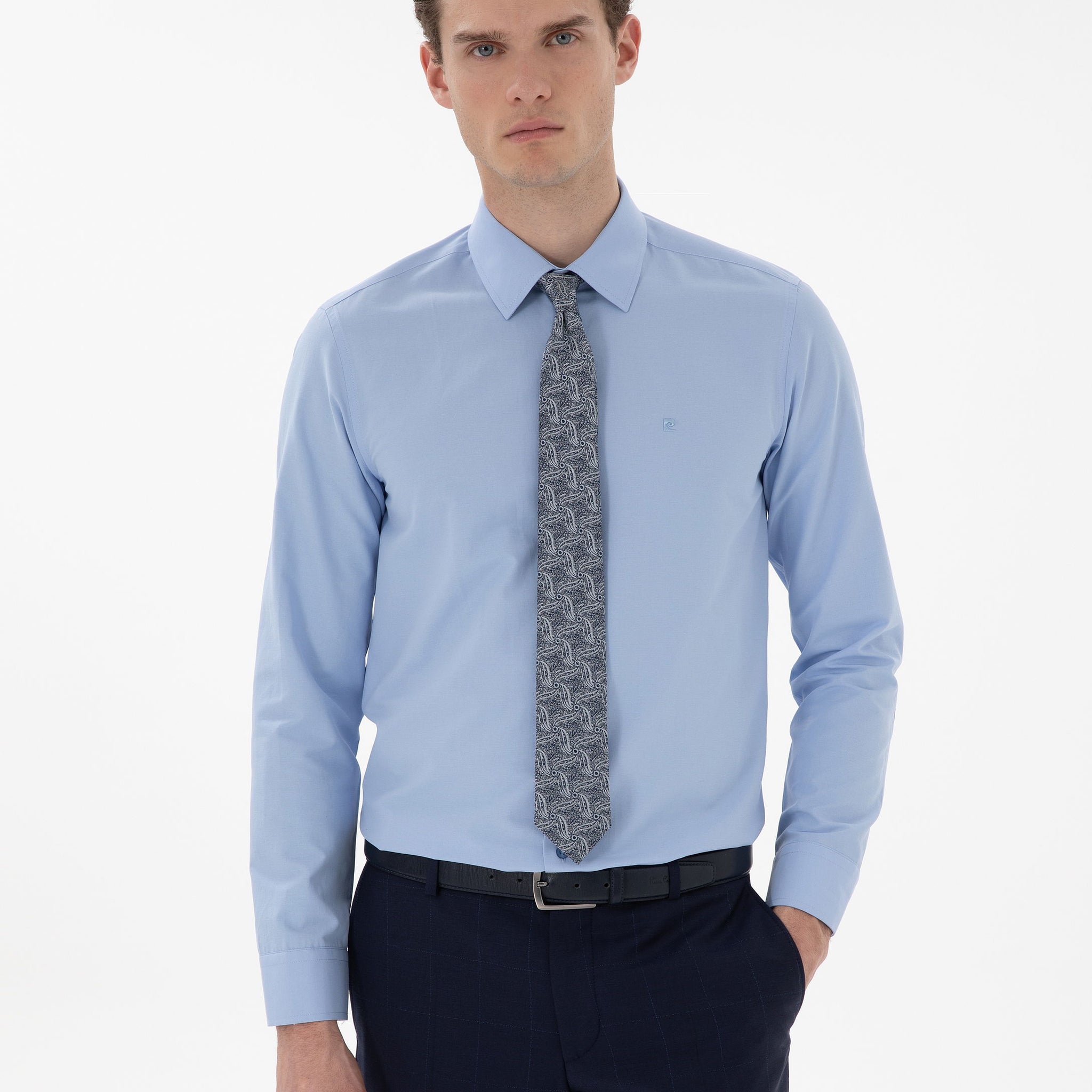 Blue Slim Fit Long Sleeve Classic Basic Shirt