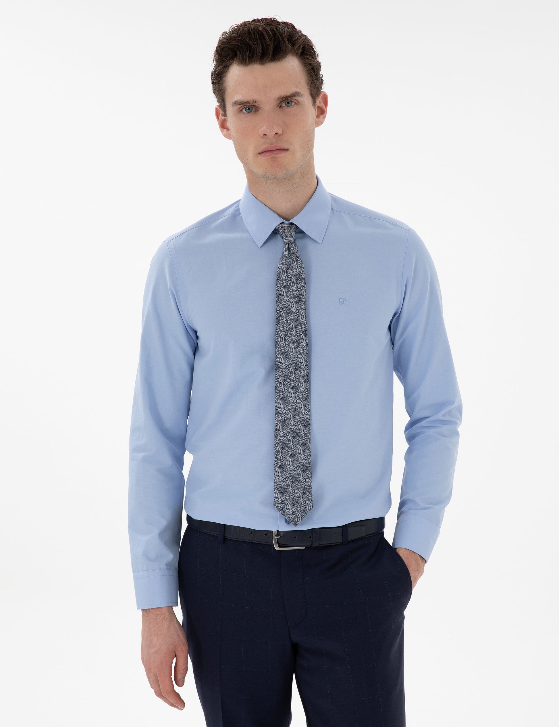 Blue Slim Fit Long Sleeve Classic Basic Shirt