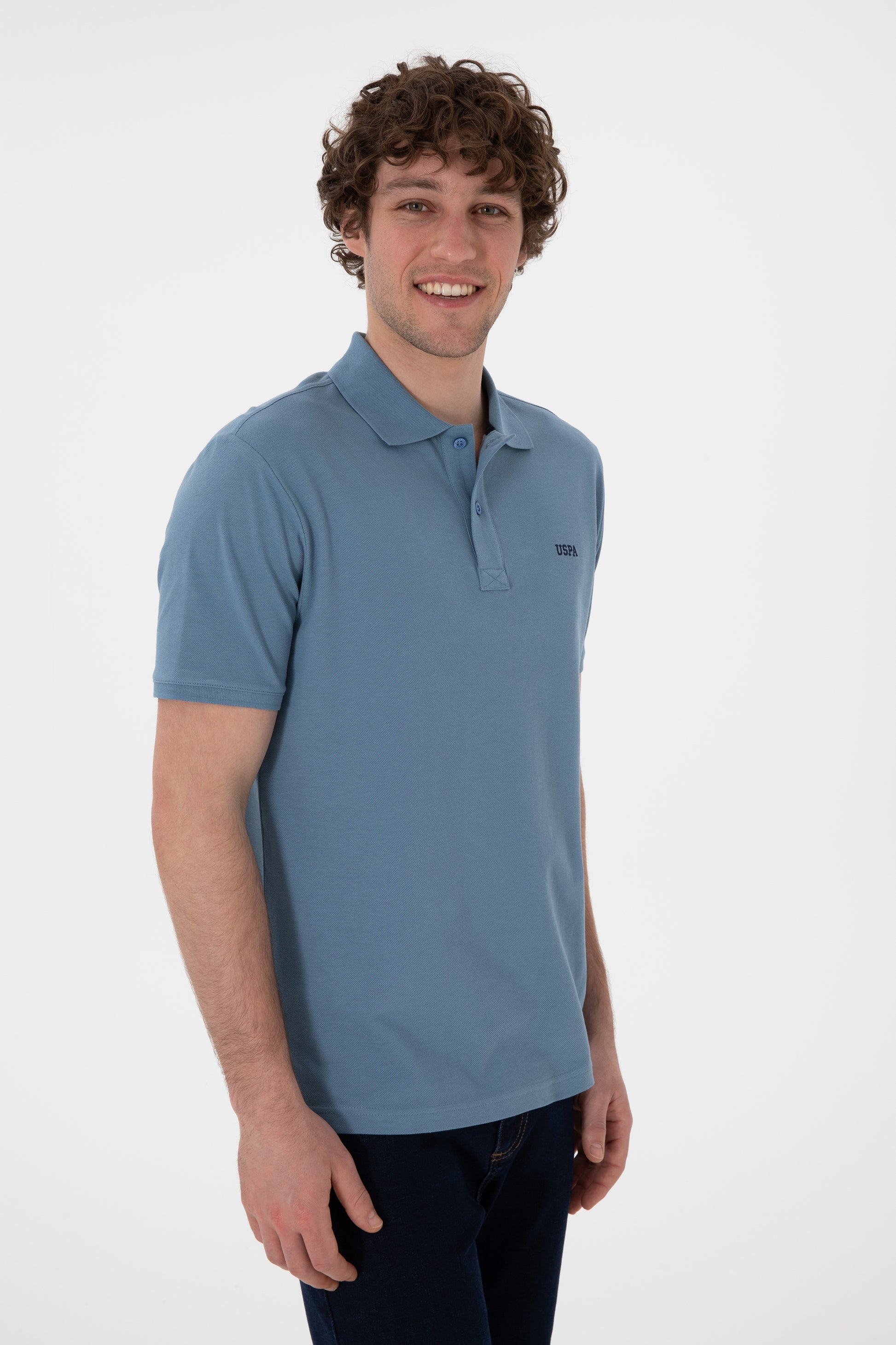 Men's Regular Fit Polo Neck Dark Blue Basic T-Shirt