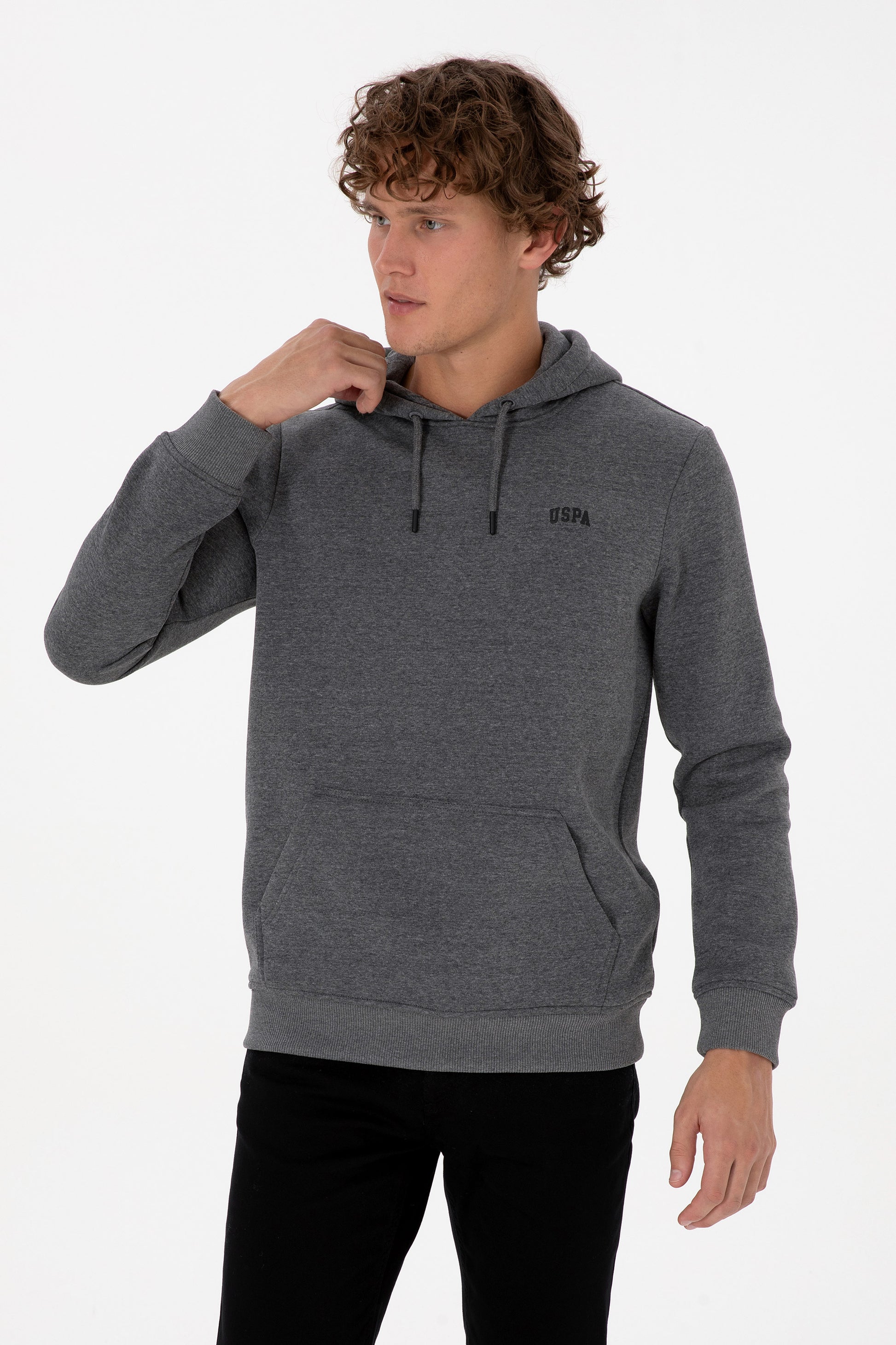 Erkek Regular Fit Kapüşonlu Antrasit Melanj Basic Sweatshirt