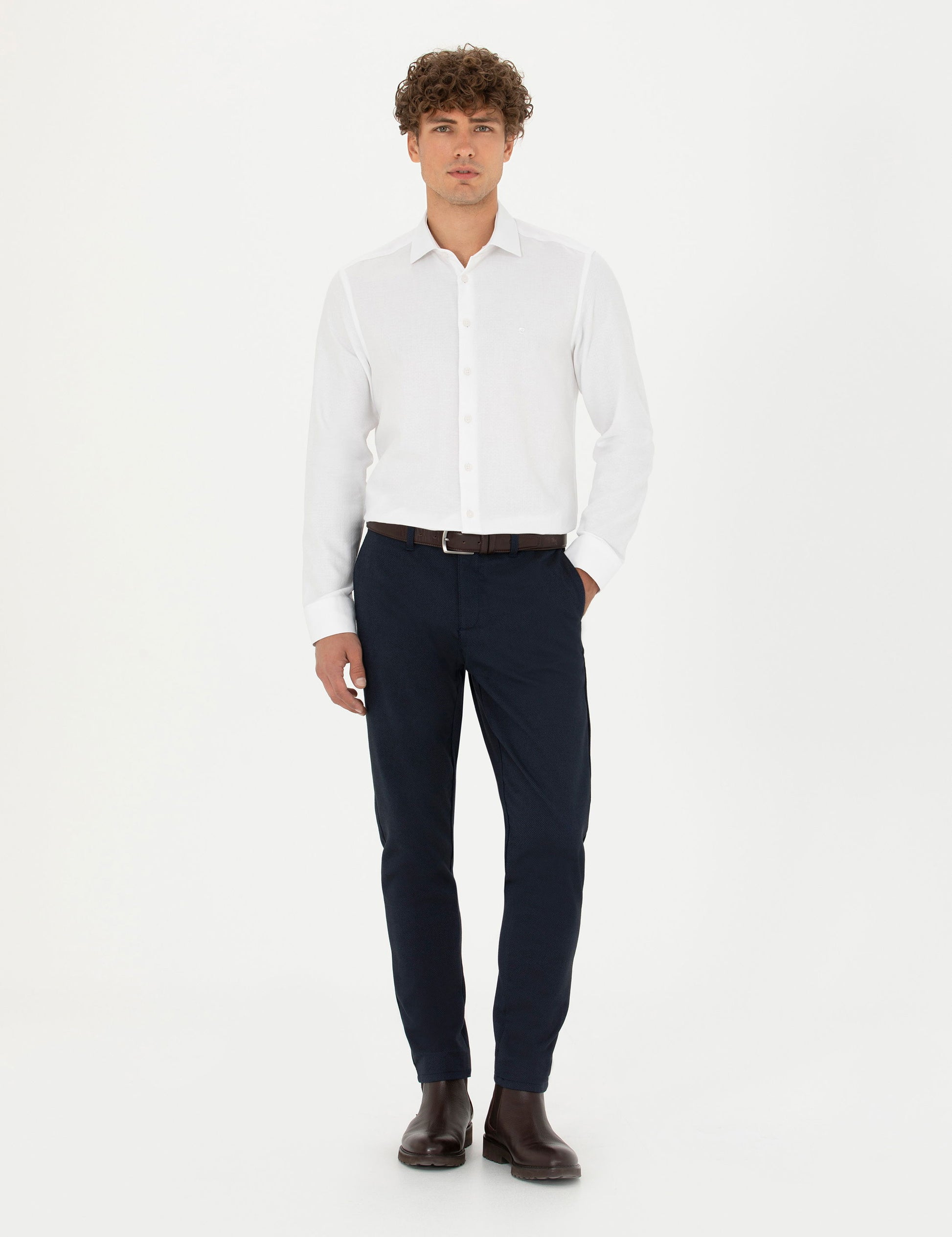 White Slim Fit Long Sleeve Shirt