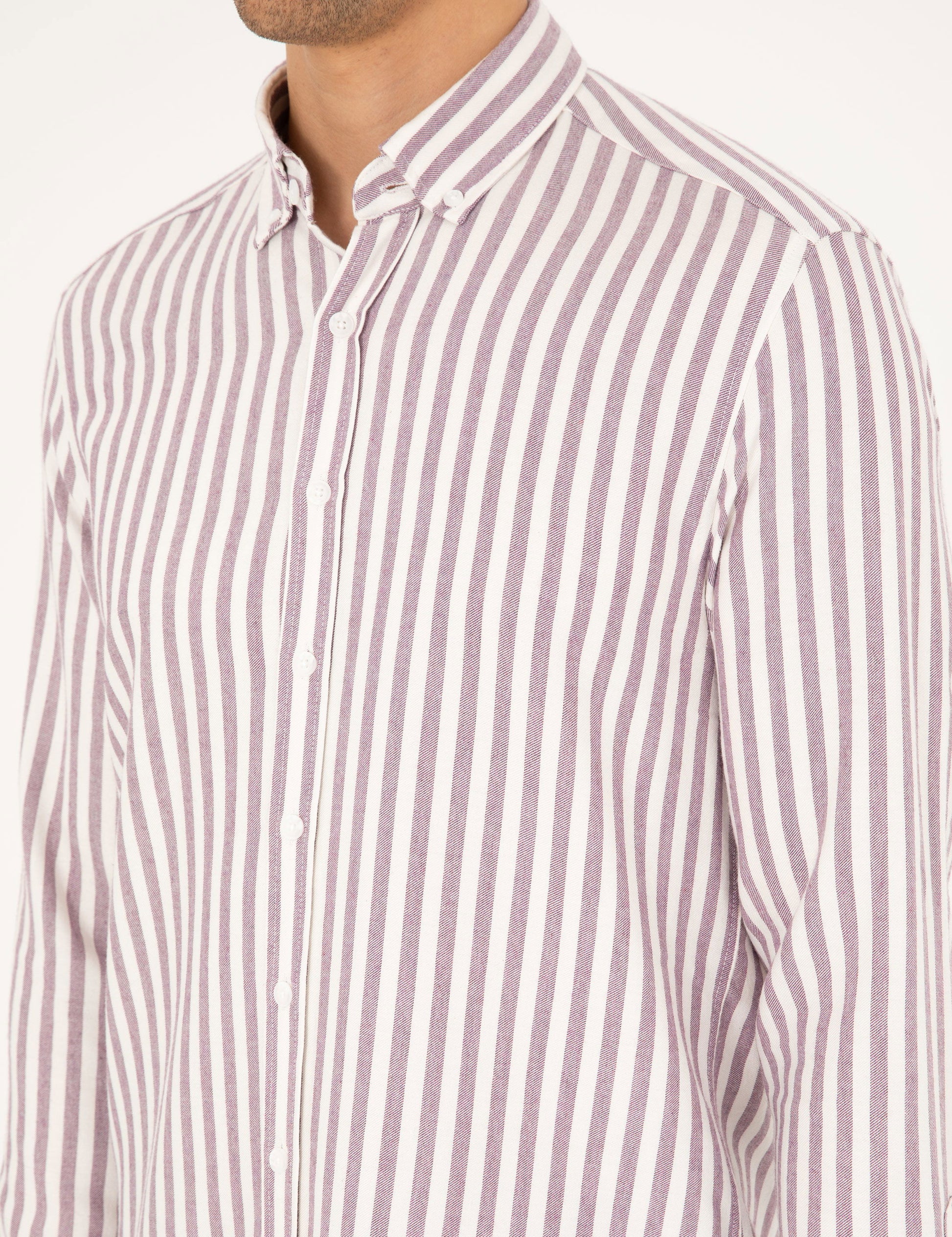 Purple Regular Fit Striped Long Sleeve Shirt