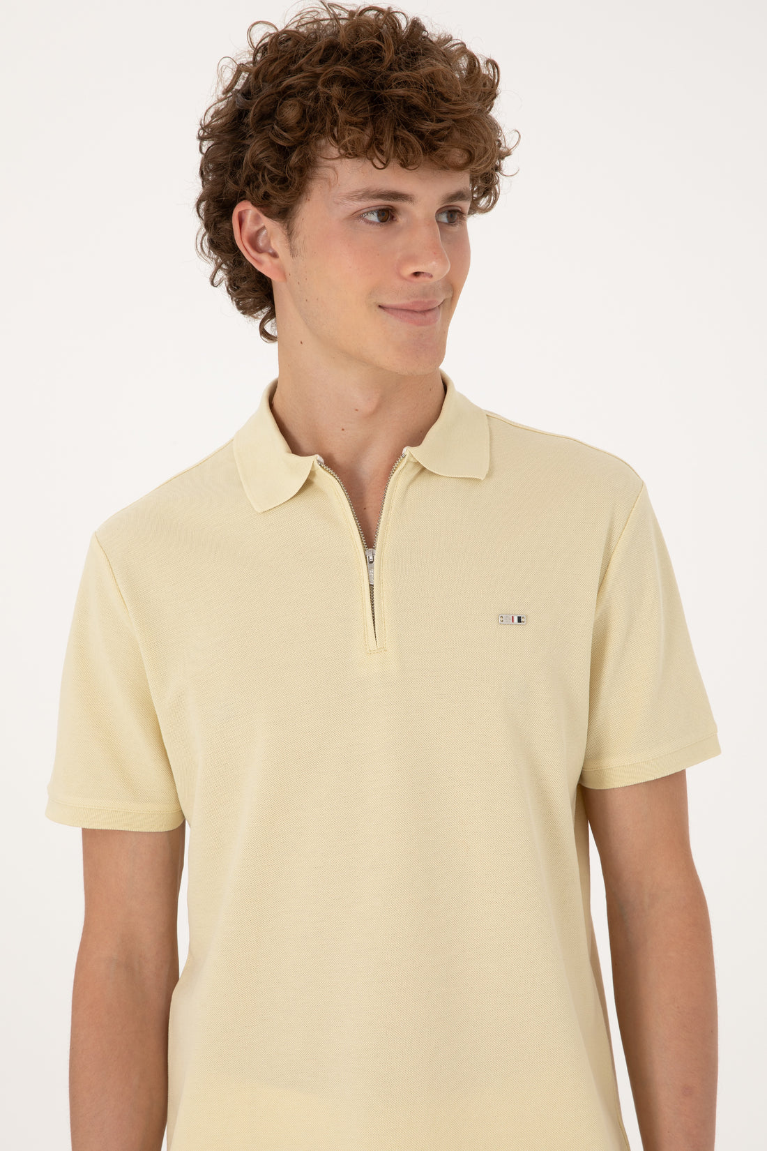 Men's Regular Fit Zipper Open Khaki T-Shirt