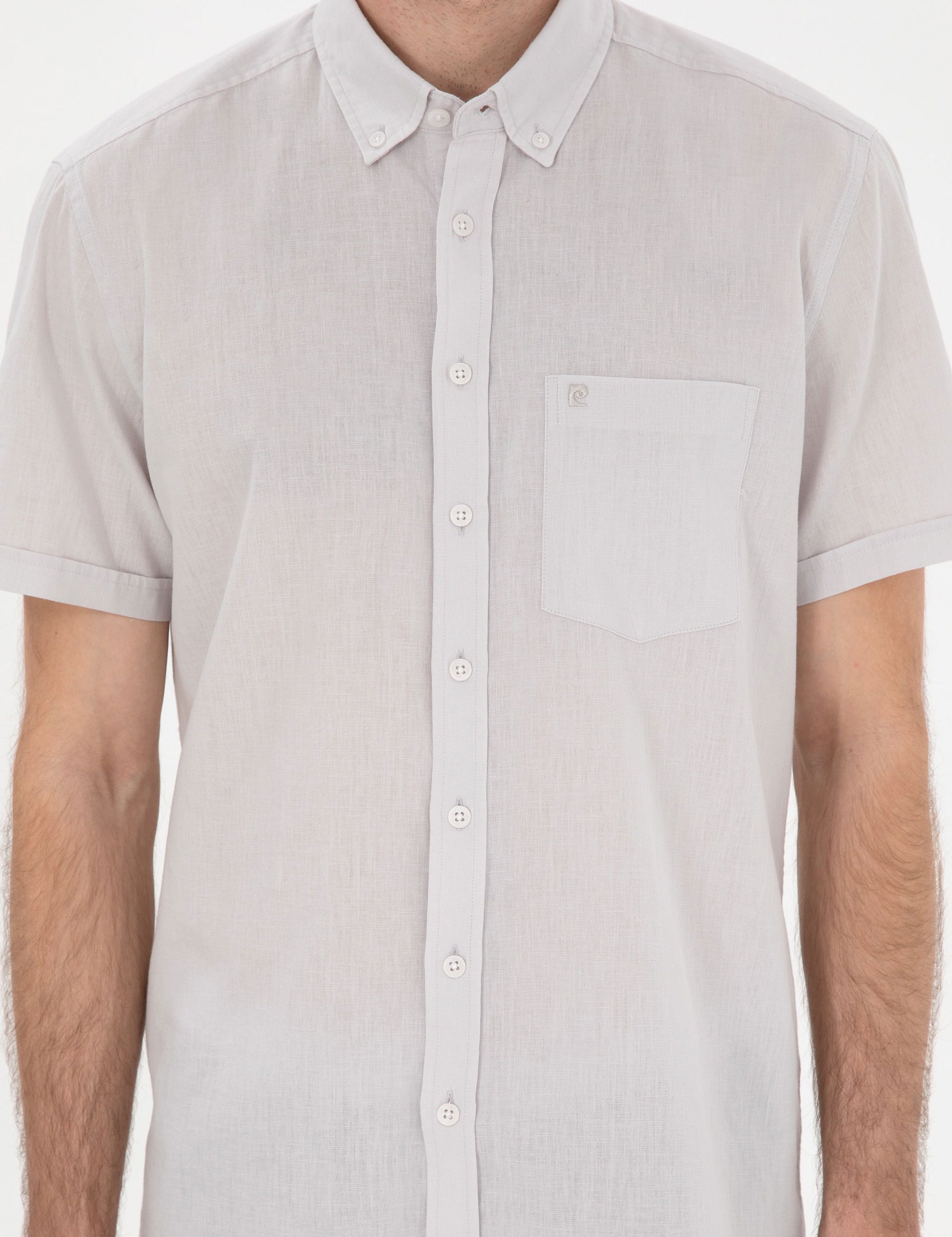 Regular Fit Short Sleeve Shirt with Stone Linen Blend