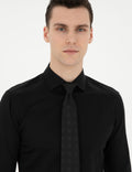 Black Ex. Slim Fit Long Sleeve Basic Shirt