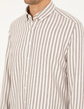 Brown Regular Fit Striped Long Sleeve Shirt
