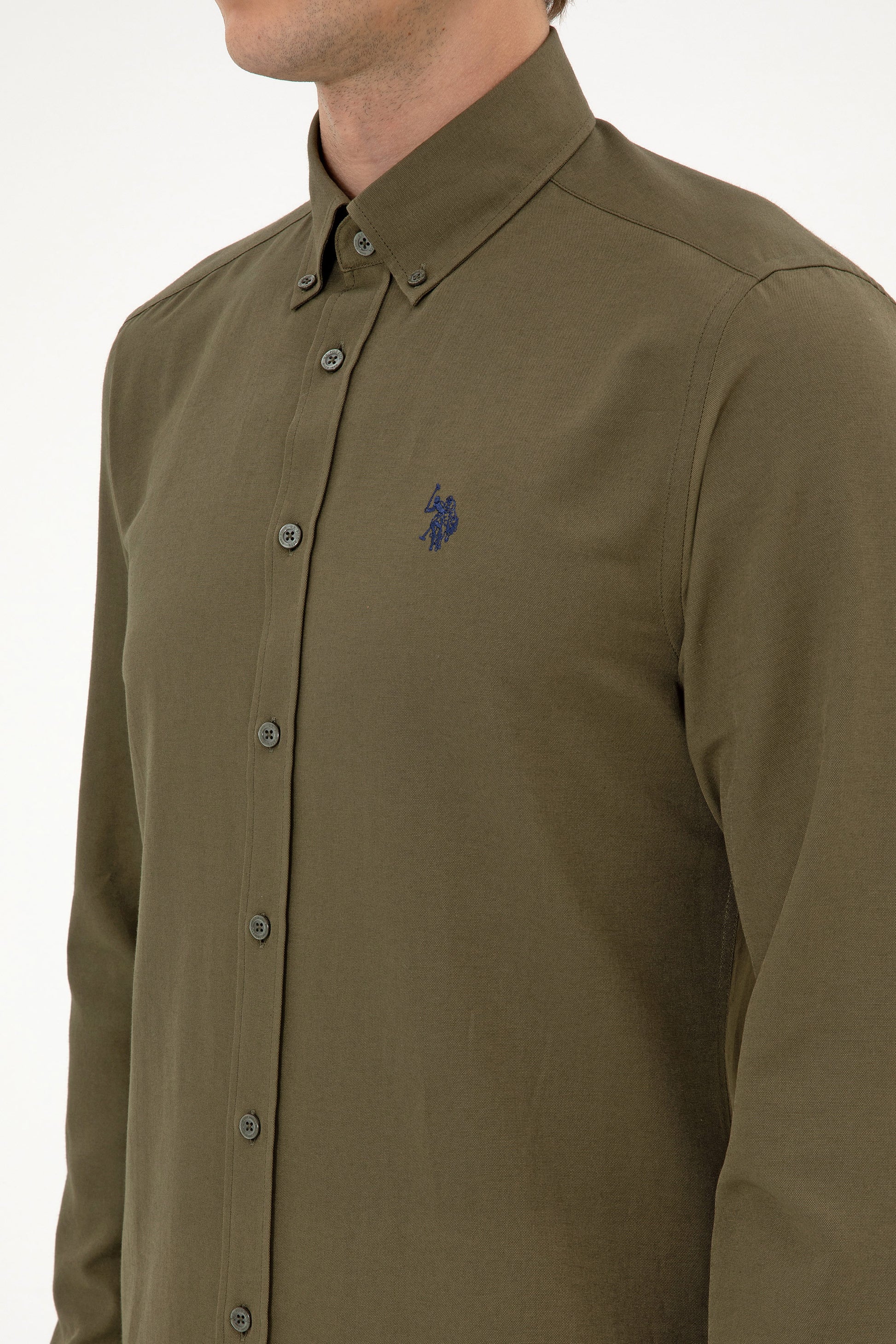Men's Khaki Long Sleeve Basic Shirt